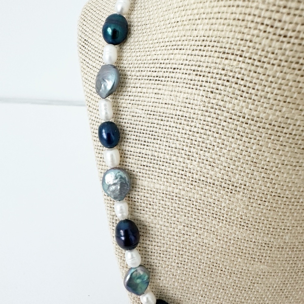 NWT Genuine Blue Pearls & White Pearls Necklace Beaded - Picture 2 of 5
